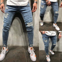 Load image into Gallery viewer, Fashion Men Skinny Jeans Stretchy Denim Slim Long Camouflage Pants Frayed Rip Bike Men Ripped Jeans 20 styles