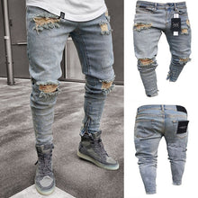Load image into Gallery viewer, Fashion Men Skinny Jeans Stretchy Denim Slim Long Camouflage Pants Frayed Rip Bike Men Ripped Jeans 20 styles