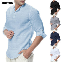 Load image into Gallery viewer, JDDTON 2020 nuevo hombre de verano de manga larga de algodón Casual transpirable camisas de estilo sólido para hombre JE065