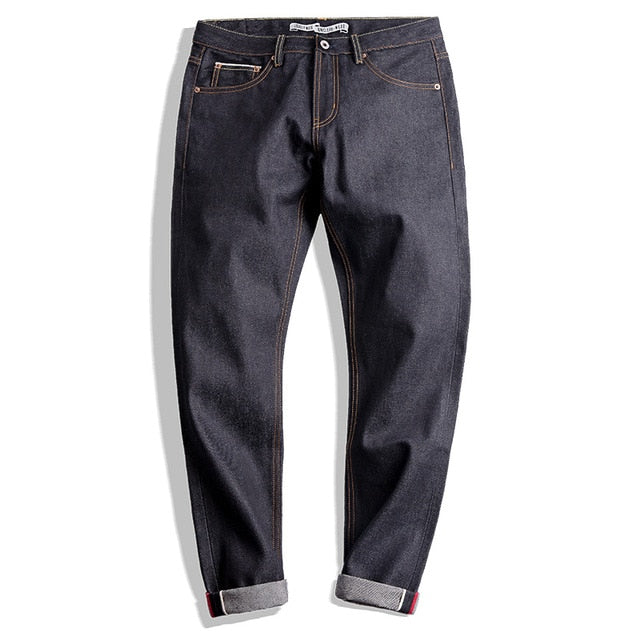 Maden Mens 14.5oz Classic Slim Straight Fit Raw Jeans Indigo Selvedge Denim Jeans