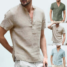 Load image into Gallery viewer, 2020 New Mens Spring Summer Casual Shirt Short Sleeve Cotton Linen Shirts Men Loose Collar Button Shirt silk Chemise Homme
