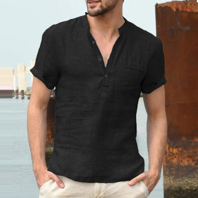 2020 New Mens Spring Summer Casual Shirt Short Sleeve Cotton Linen Shirts Men Loose Collar Button Shirt silk Chemise Homme