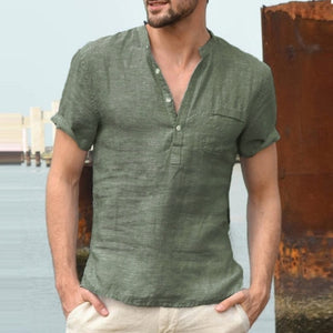 2020 New Mens Spring Summer Casual Shirt Short Sleeve Cotton Linen Shirts Men Loose Collar Button Shirt silk Chemise Homme