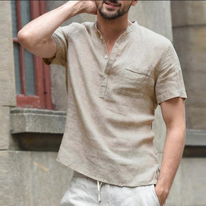 2020 New Mens Spring Summer Casual Shirt Short Sleeve Cotton Linen Shirts Men Loose Collar Button Shirt silk Chemise Homme