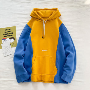 Winter Plus Velvet Padded Hoodies Men Warm Fashion Contrast Color Casual Hooded Sweatshirt Man Streetwear Hip Hop Loose Hoodie