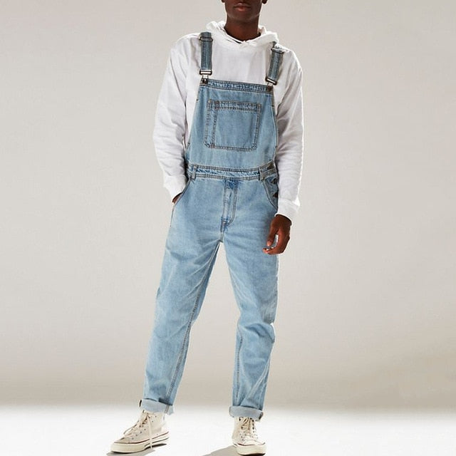 Men's Denim Bib Pants Washed Full Length Jeans Jumpsuits Hip Hop Straight Jean Overalls for Men Streetwear New Male Jumpsuit D25