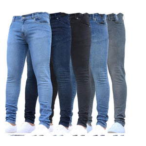 Summer Pure color Skinny Jeans Men Pure Color Denim Cotton Vintage Wash Hip Hop pencil pants Work Trousers Pants S-4XL Size