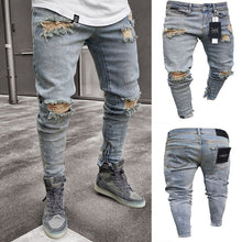 Load image into Gallery viewer, Fashion Men Skinny Jeans Stretchy Denim Slim Long Camouflage Pants Frayed Rip Bike Men Ripped Jeans 20 styles
