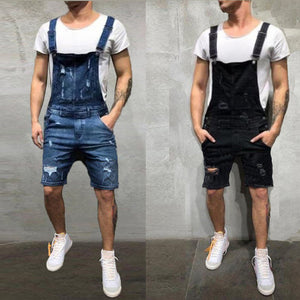 2020 Oversize Fashion Men's Ripped Jeans Jumpsuits Shorts Summer Hi Street Distressed Denim Bib Overalls For Man Suspender Pants