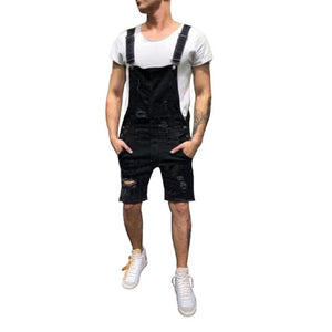 2020 Oversize Fashion Men's Ripped Jeans Jumpsuits Shorts Summer Hi Street Distressed Denim Bib Overalls For Man Suspender Pants