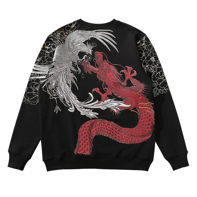 Chinese style embroidery dragon and phoenix plus velvet thick hoodie Japanese Yokosuka autumn and winter clothing men's clothing