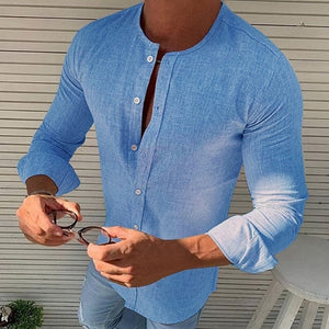 Autumn Spring Long Sleeve Casual Shirts For Men Solid Slim Basic Stand Business Shirts Camisas Masculina