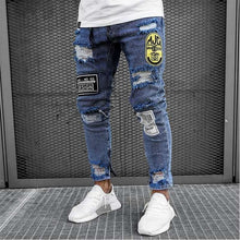 Load image into Gallery viewer, New Skinny Jeans men Streetwear Destroyed Ripped Jeans Homme Hip Hop Broken modis male Pencil Biker Embroidery Patch Pants
