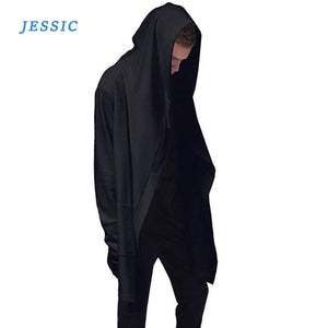 JESSIC Men Hooded Sweatshirts With Black Gown Hip Hop Mantle Hoodies Fashion Jacket Long Sleeves Cloak Man's Coats Outwear